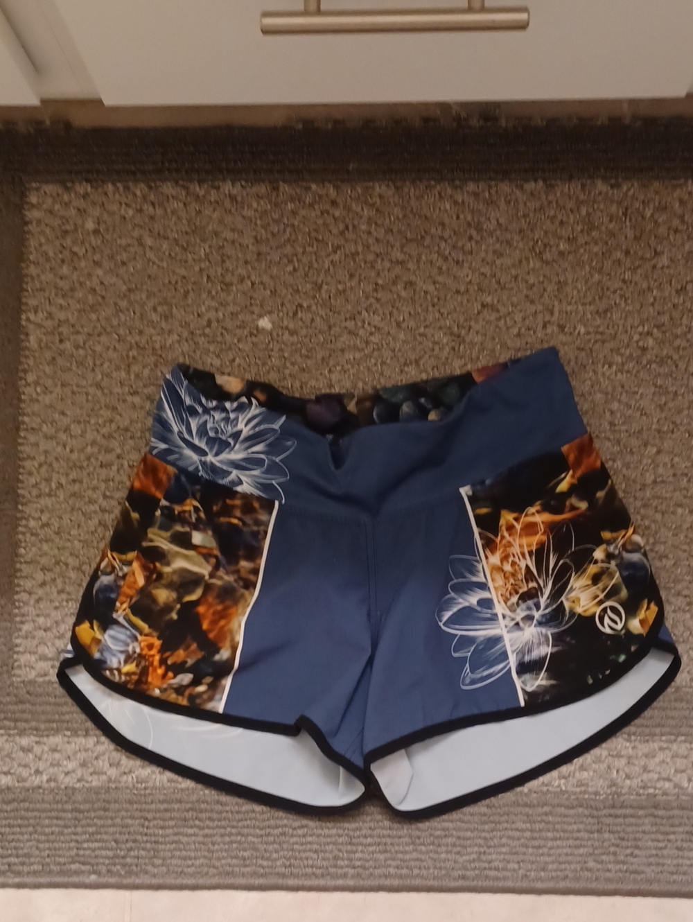 INKnBURN Blue Athletic Shorts with Floral Panels